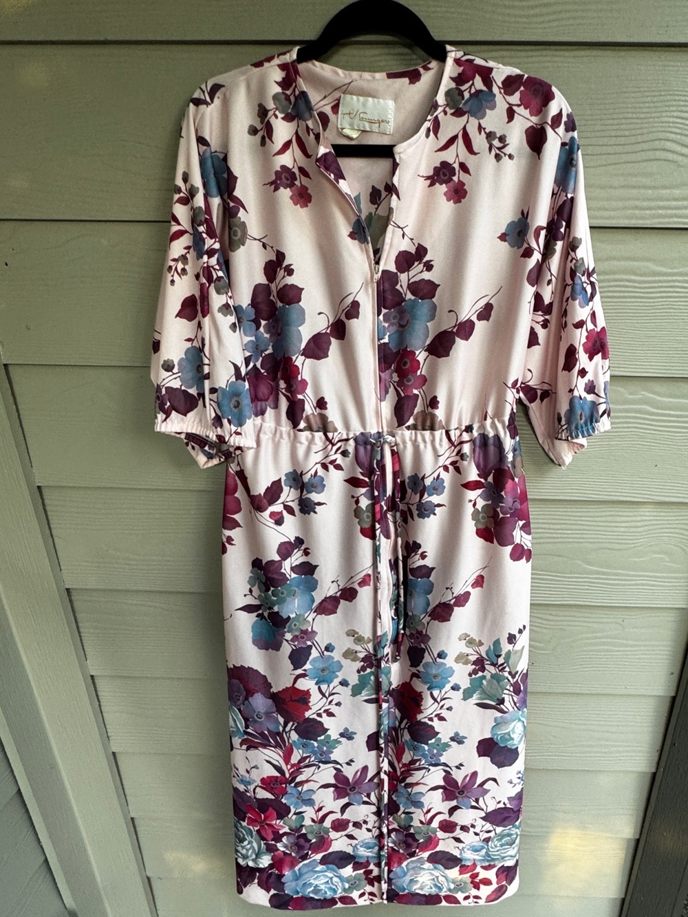 T.V. Loungers Lounge Dress Size 8 Vintage Pink Floral 3/4 Sleeve Maxi 80s 90s